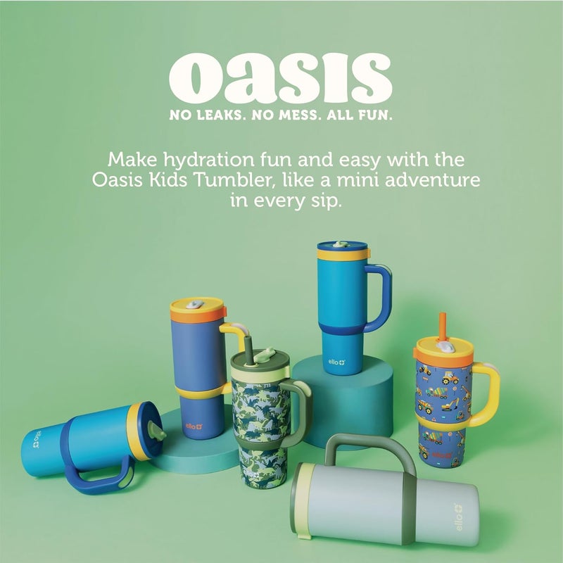 Ello كوب أطفال من الفولاذ المقاوم للصدأ سعة 18 أونصة من أواسي مع مقبض وقشة قابلة للسحب، 100% مقاوم للتسرب، معزول بجدار مزدوج، زجاجة ماء للأطفال للمدرسة، خالية من BPA، آمنة للغسل في غسالة الصحون، أفوكادو - Image 4